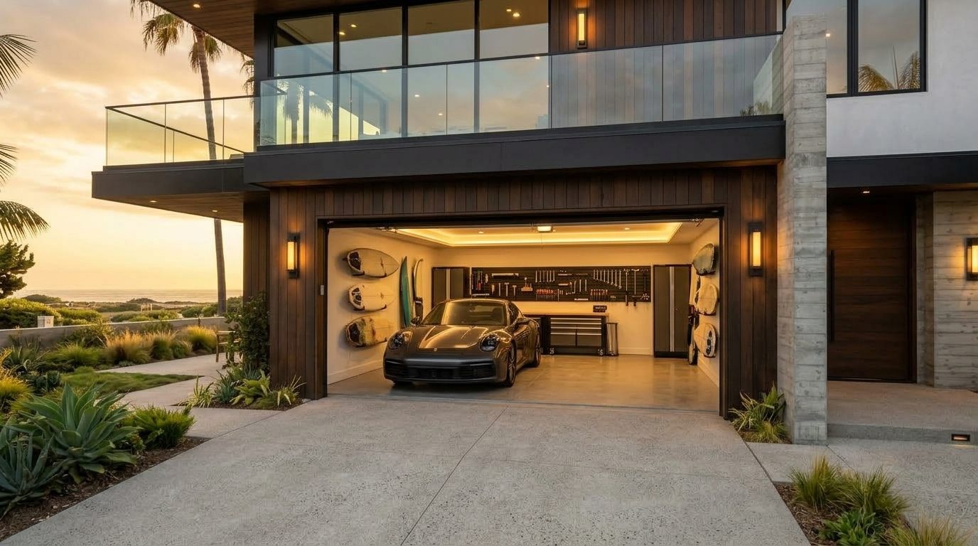 Anderson and Taylor Garage Door Service Garage Door Gliding Open Revealing Warm Illuminated Interior